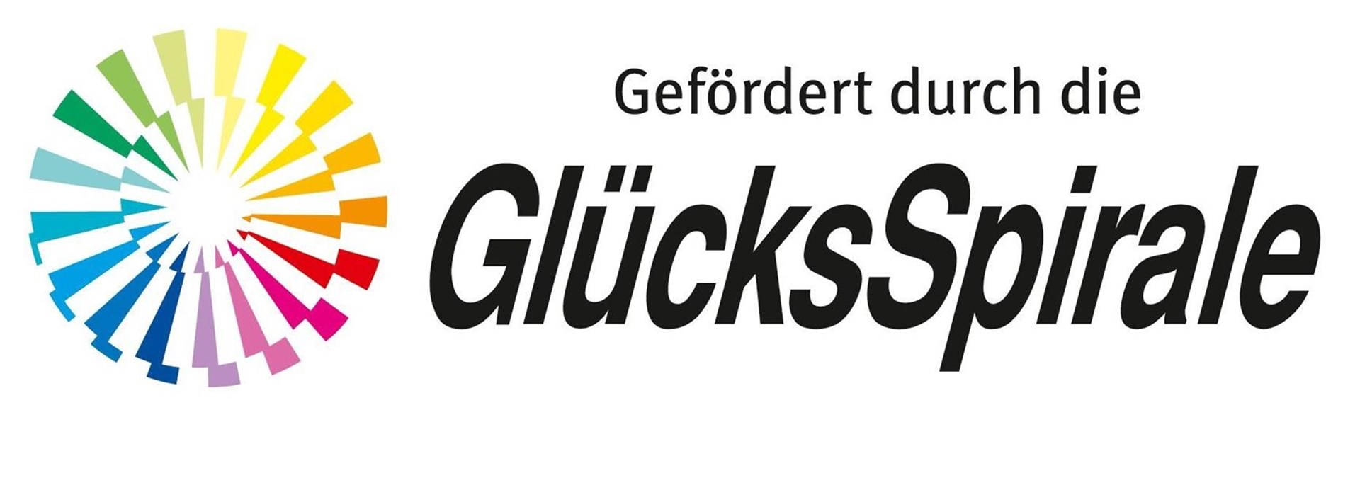 Logo der GlücksSpirale mit buntem, spiralförmigem Design und dem Schriftzug 'Gefördert durch die GlücksSpirale'.